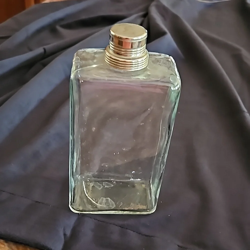 Vintage clear glass apothecary jar, liquor bottle, flask